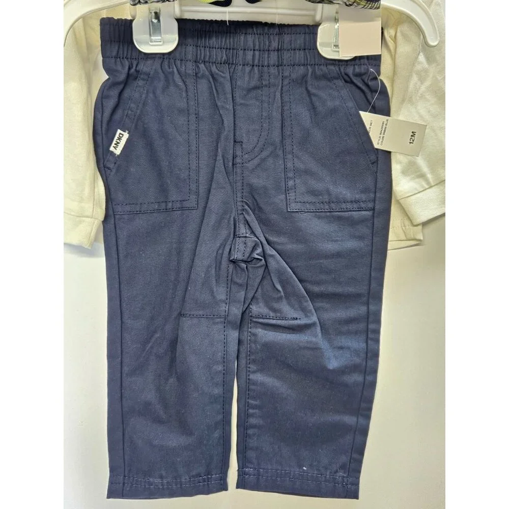 DKNY  Size 12 M Set Of 3, Green- Blue Vest/ Blue Pants/ Cream Long‎ Sleeve Print